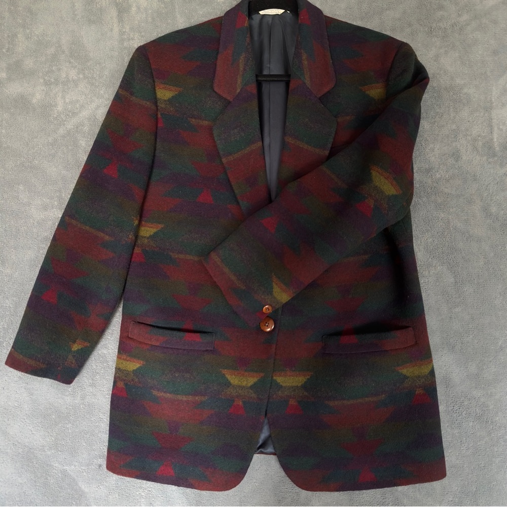 Vintage Wool Aztec Western Southwest Blanket Style Blazer size 12.